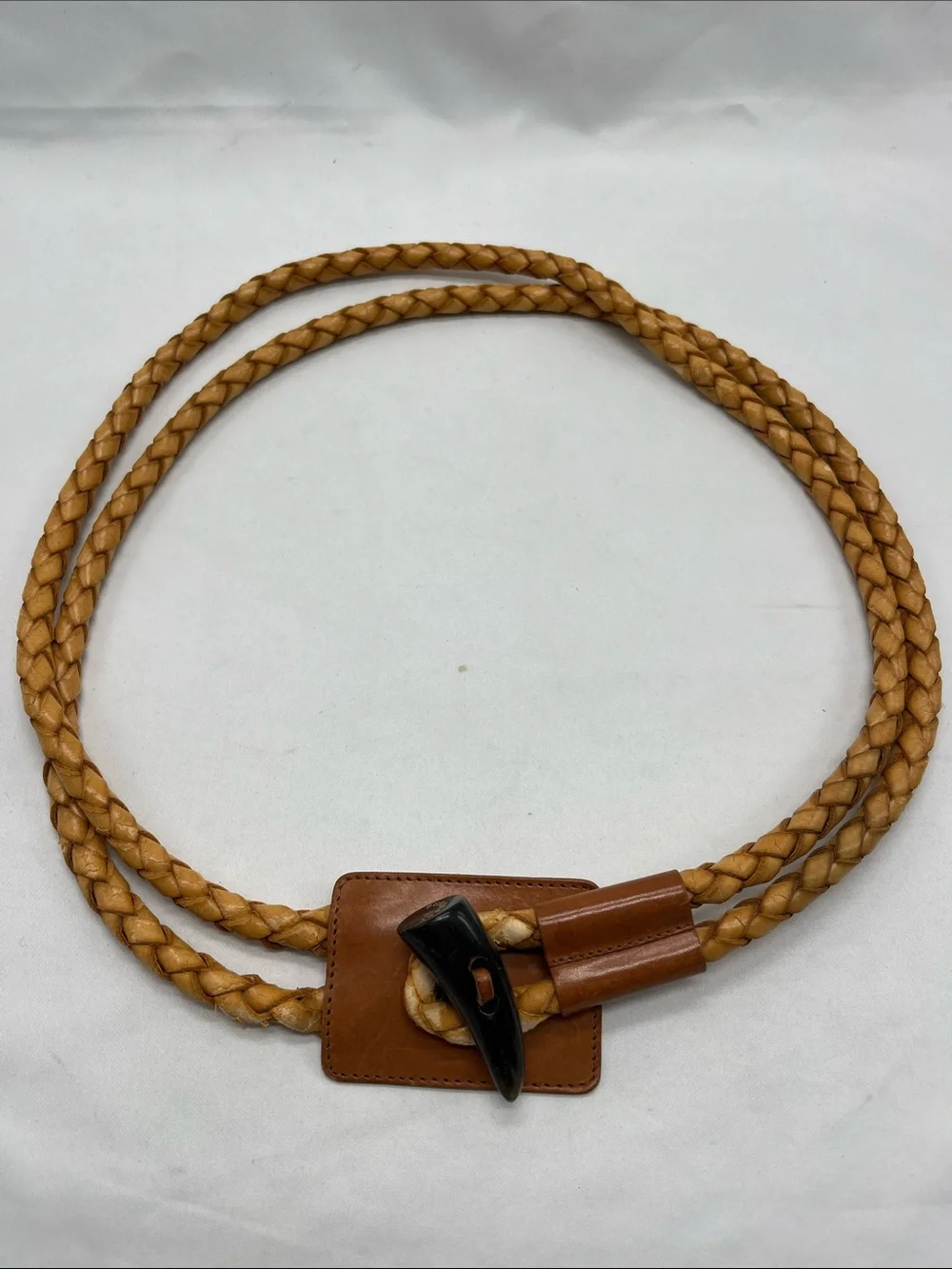 Vintage 1990s Burberry Double Woven Leather Rope Belt w/ Horn Toggle